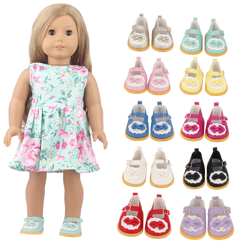 18 pulgadas American Girl muñeca zapatos 43cm muñeca lindo arco amor lentejuelas zapatos muñeca zapatos de lona