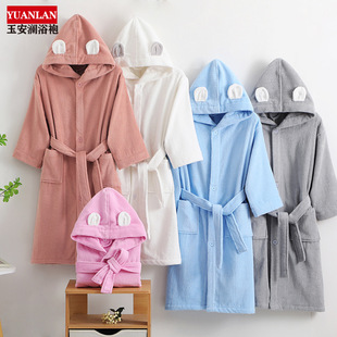 Category a Kidsren's Bathrobe Pure Cotton Towel Material Thick Buckle Men's and Women's Hotel Bathrobe with Hood for Bathing and Swimming C^