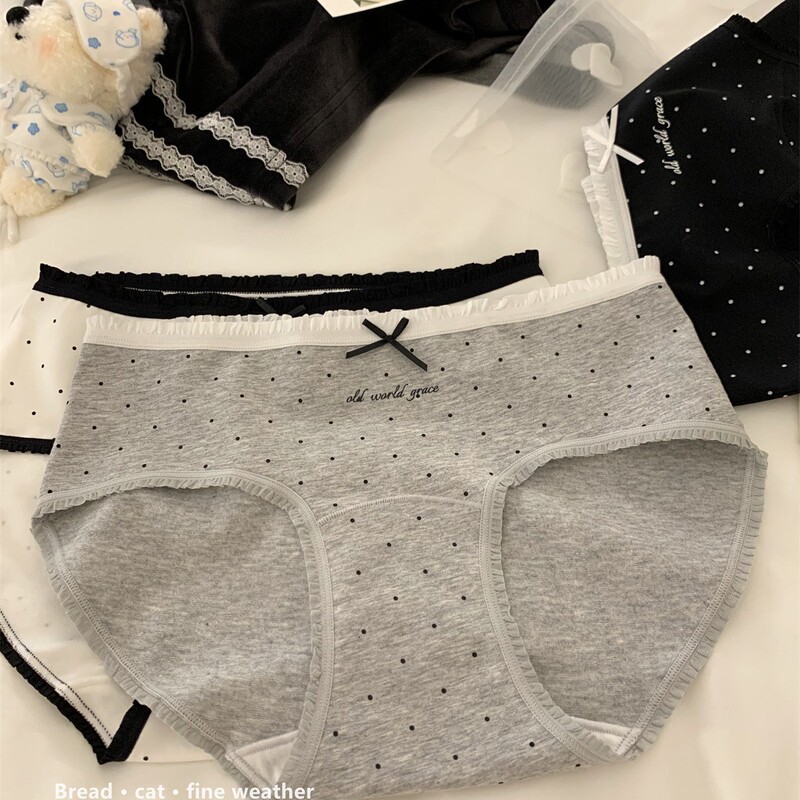 Extended Crotch 10A Antibacterial Women's Pure Cotton Underwear Girls' Comfortable Breathable Mid-Waist Comfortable Polka Dot Hip-Covering Briefs Extended Crotch 10A Antibacterial Women's Pure Cotton Underwear Girls' Comfortable Breathable Mid-Waist Comfortable Polka Dot Hip-Covering Briefs