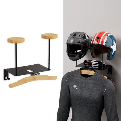 Cross-Border Amazon Best-Selling Bamboo Motosiklet dəbilqə rəfləri - extra-wide-double-bamboo-style