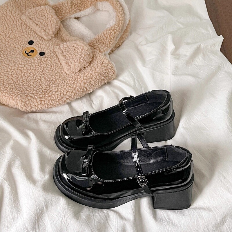 French Retro Bow-Knot Brown Mary Jane Shoes for Women 2026 New Autumn Style Small Leather Shoes with Skirts and Thick Heels