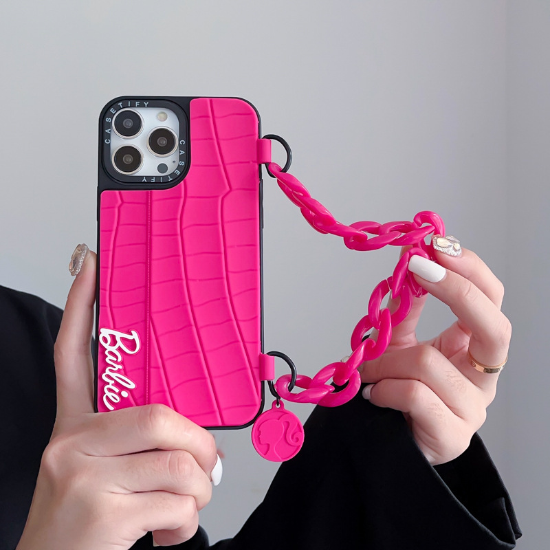 Suitable for Apple Iphone15Promax Trendyy Barbie Wristband Bracelet 16 Acrylic Silicone Mobile Phone Case Trendy Style