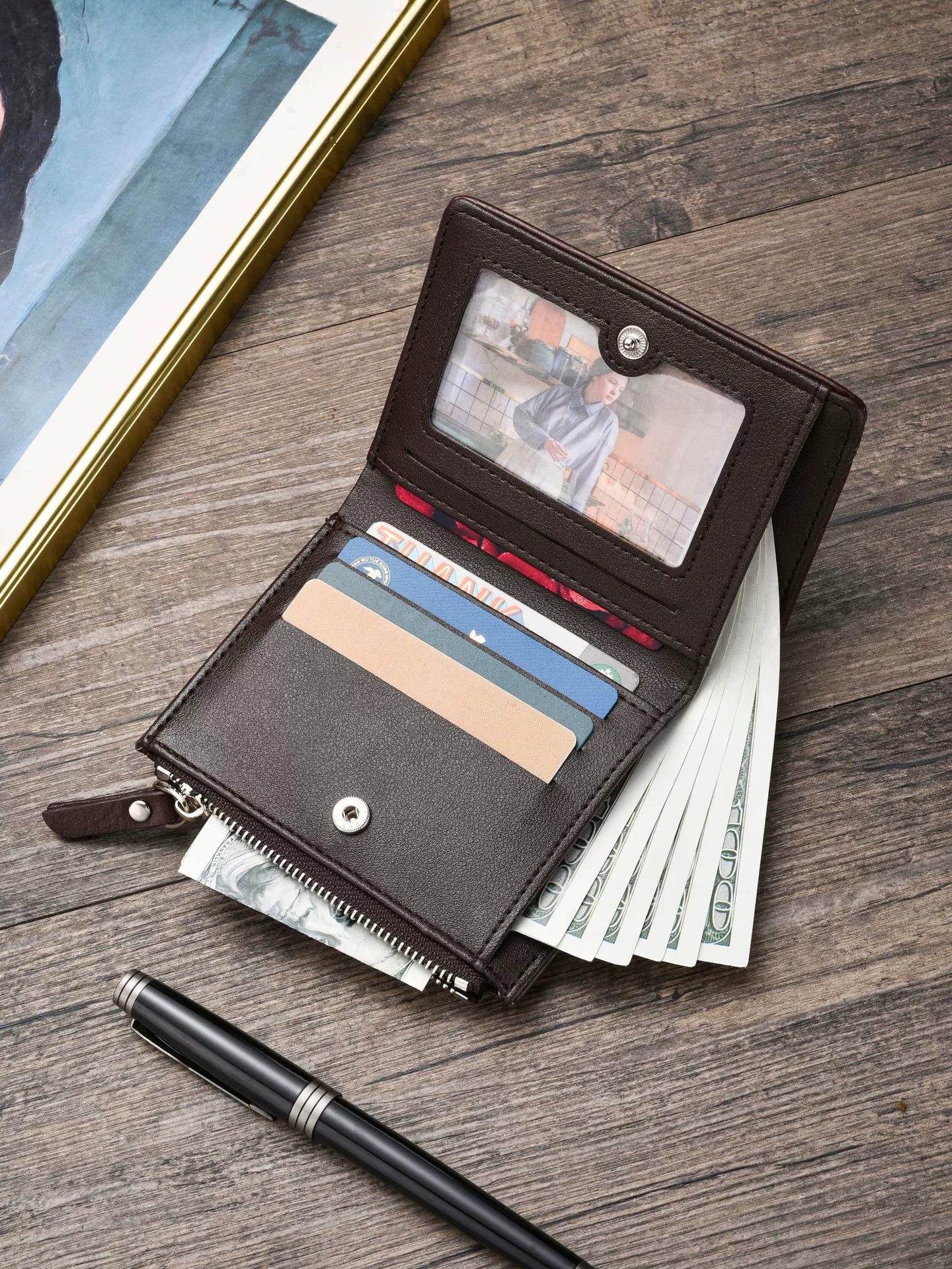 Short wallet, bag with zipper, capacious universal card holder