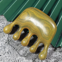 Jingxian Meridian Massage Comb, Five-Tooth Large Head Hair Scalp Whole Wood Octopus Comb, Argentine Green Sandalwood, Silk Sandalwood Comb