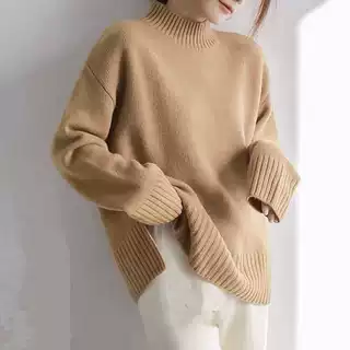 欧美跨境纯色半高领毛衣女2026秋冬宽松百搭外穿打底套头针织衫女