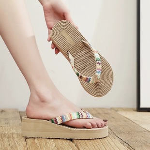 2022 New Style Ppp Grass Imitation Straw Flip-Flops Women's Summer Internet Popular Fashionable Sandals and Slippers Korean Style Simple Seaside Beach Shoes