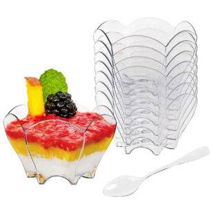 90ML creative dessert Cup PS plastic disposable cup spoon suit mousse dessert Cup cross-border large flower Cup