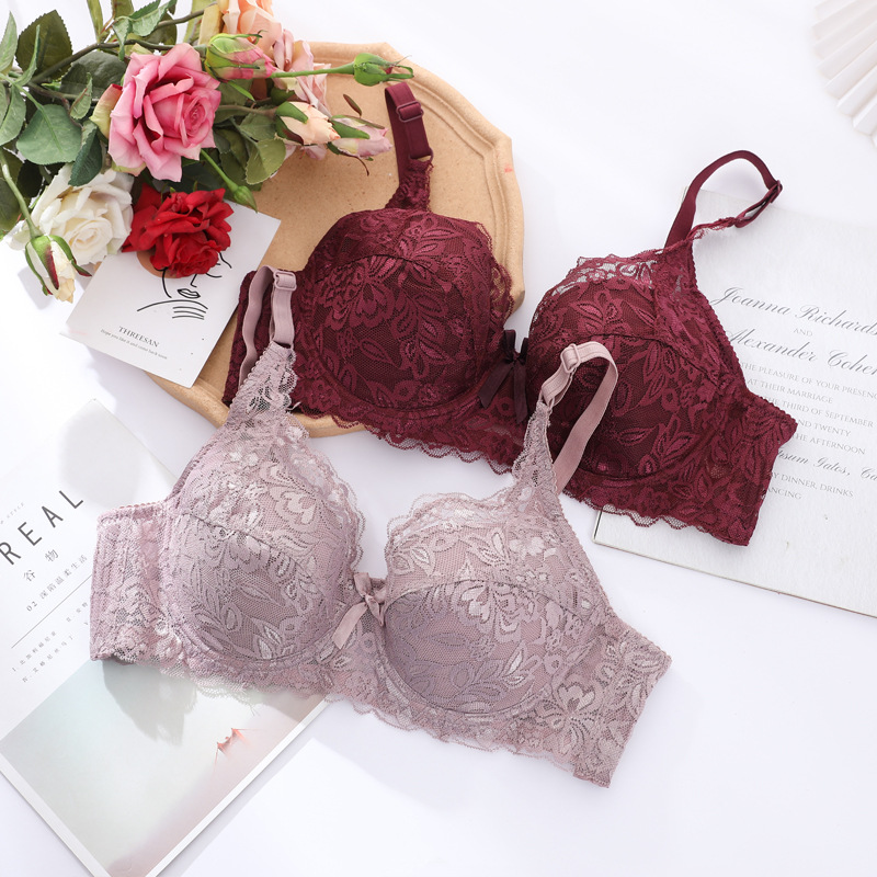 Gran tamaño sin esponja sujetador de mujer ajustable gran taza de encaje sexy delgado gran pecho pequeño ropa interior anti-caída image 4