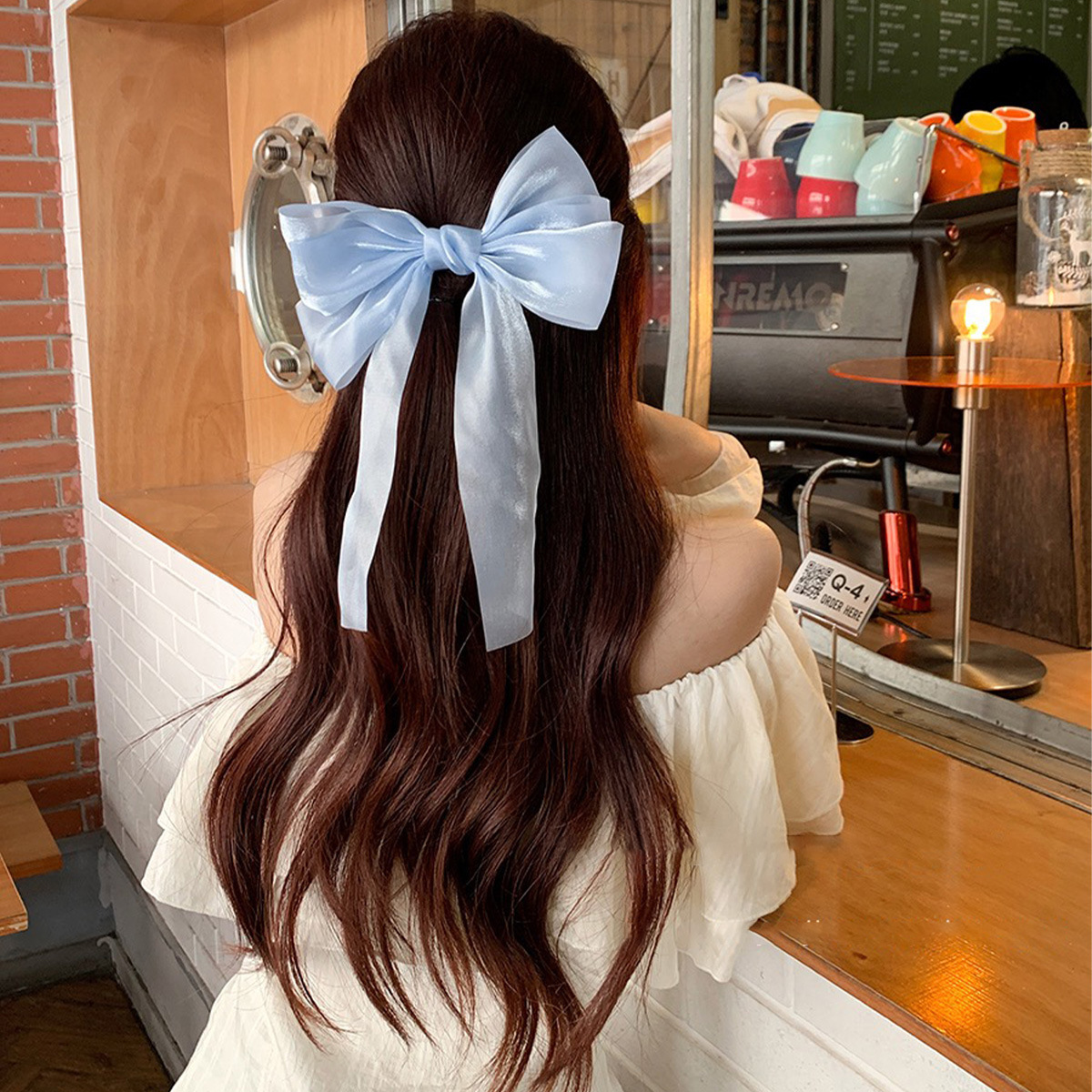 Cream sweet gauze bow hairpin super fairy top clip back head hairpin hair accessories spring clip yiwu wholesale_voghion.com