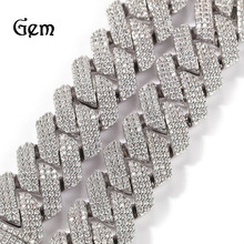 跨境新款嘻哈说唱项链男百搭高级感铜镶锆石20mm古巴链欧美风饰品