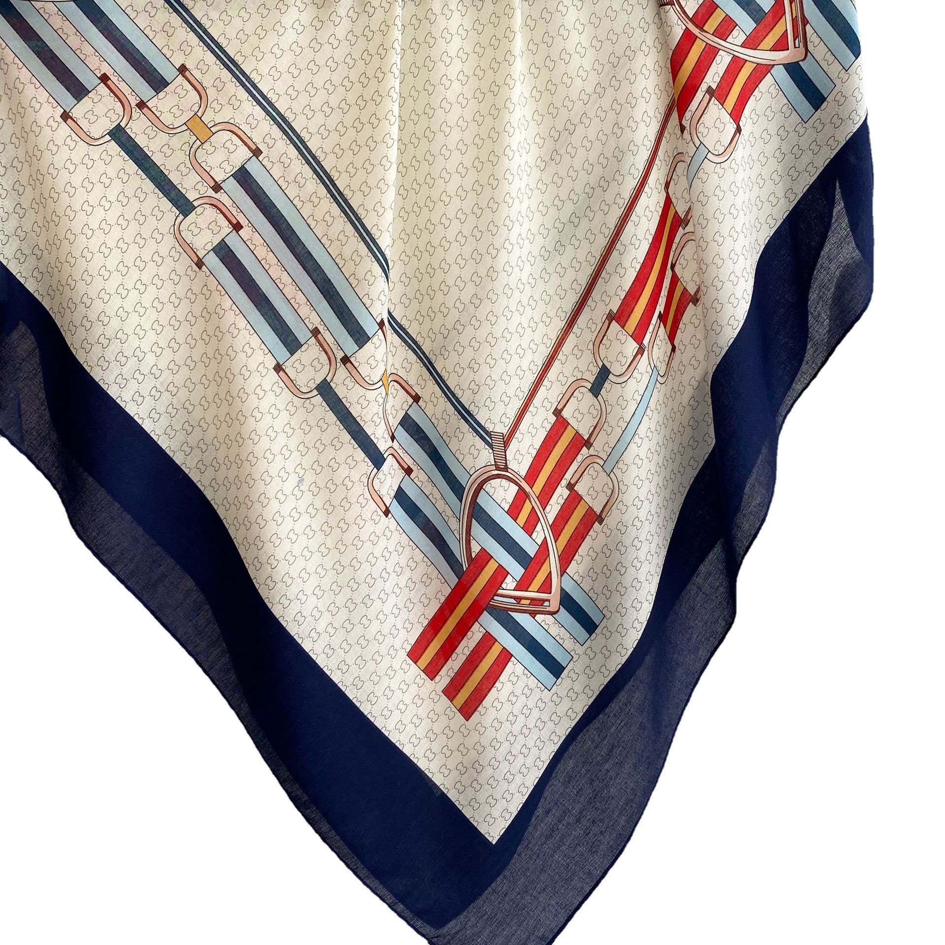 Comercio exterior Exportación cuero hebilla cadena impresión viaje protector solar chal bufanda de seda 135*135cm algodón y lino mano-sensación bufanda cuadrada grande