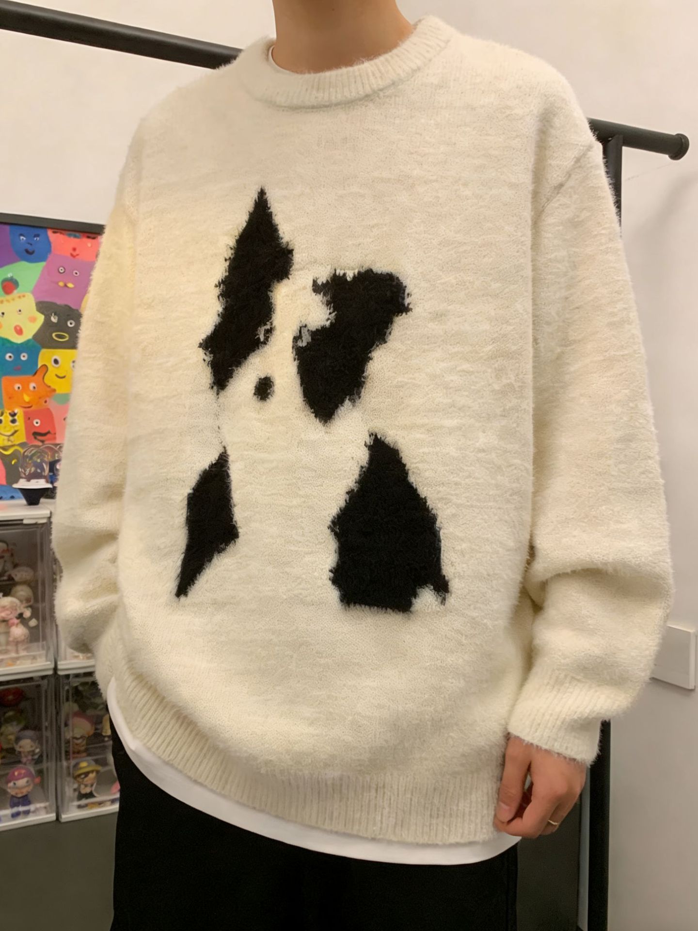 Herren Winter Mohair Pullover Mit Hunde Motiv Rundhals Strick_voghion.com