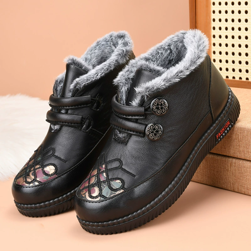 Старая пекинская хлопчатобумажная обувь женская китайская ветреная бархатная толстая мама обувь среднего и пожилого возраста теплые снежные сапоги на открытом воздухе мягкие подошвы хлопковые сапоги