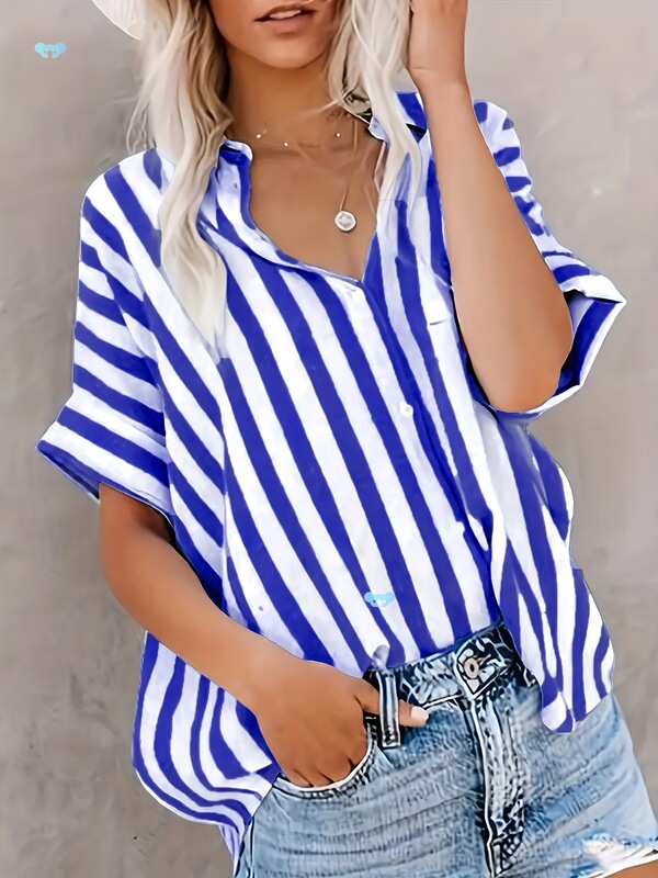 Elegant Striped Blouse Lightweight Polyester Women's Shirt