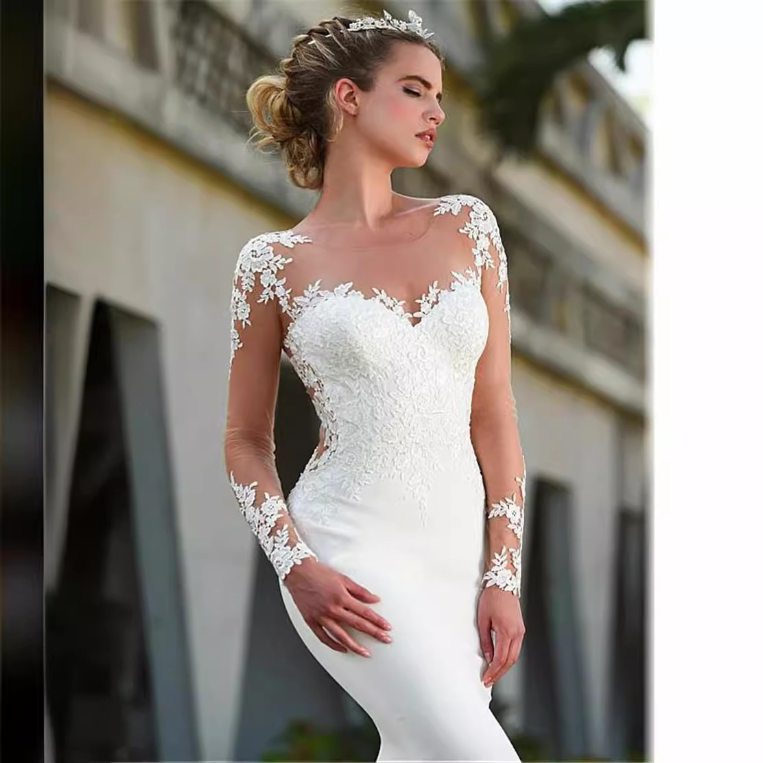 Gauze Wedding Dress 2025 New Spring Bride Round Neck Waist Palace Dreamy Slim Tail Wedding Dress