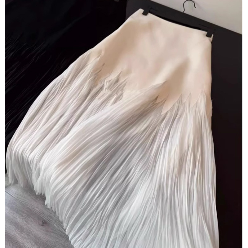 Petal Pleated High Waist Skirt Summer Elegant Lace Heavy Industry Pleated Draped Sense Large Skirt Gentle Long Skirt for Women