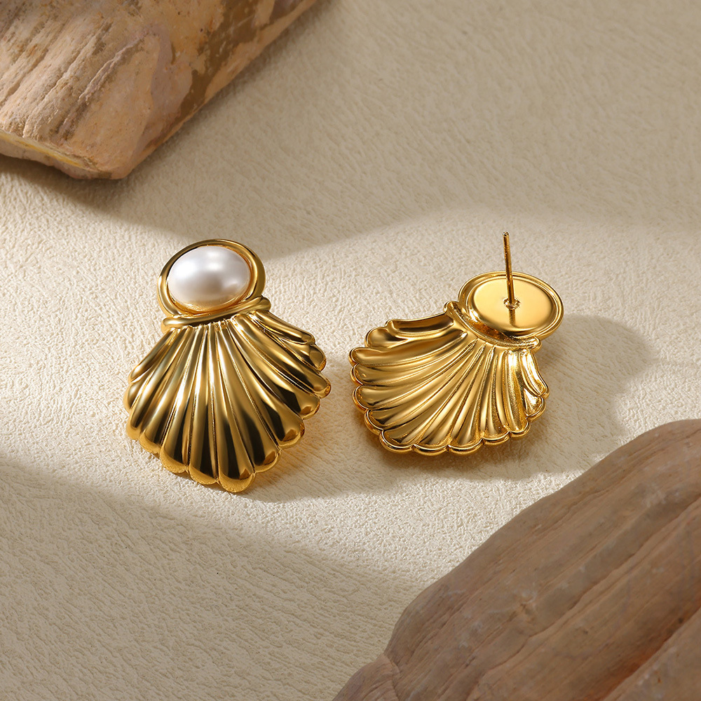 304 Stainless Steel Material PVD Coated Real Gold Plated Starfish Conch Shell 304 Stainless Steel Vintage Style French Style Waterproof Non Tarnish Ear Studs