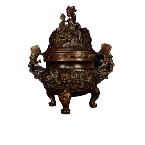 Brass Chinese Nine Dragon Tripod Nine Dragon Dan Furnace Daming Xuande three-legged incense burner tower incense burner household tea ceremony tea art ornaments