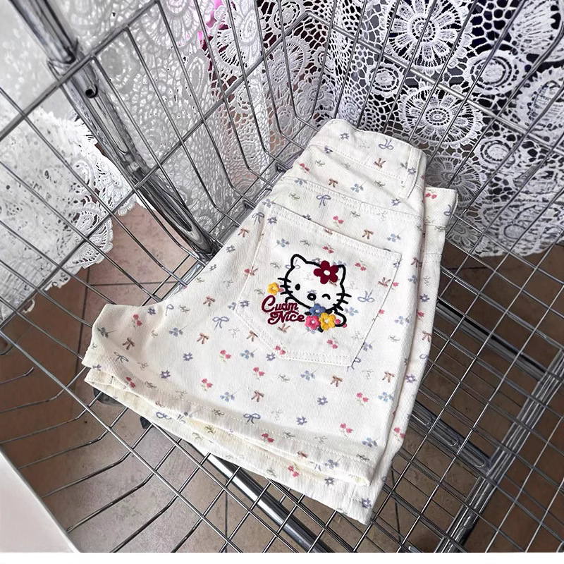 Dopamine Sweet Print Bow Cherry Cute Cat Shorts Women's 2025 Summer Casual Age-reducing Pants
