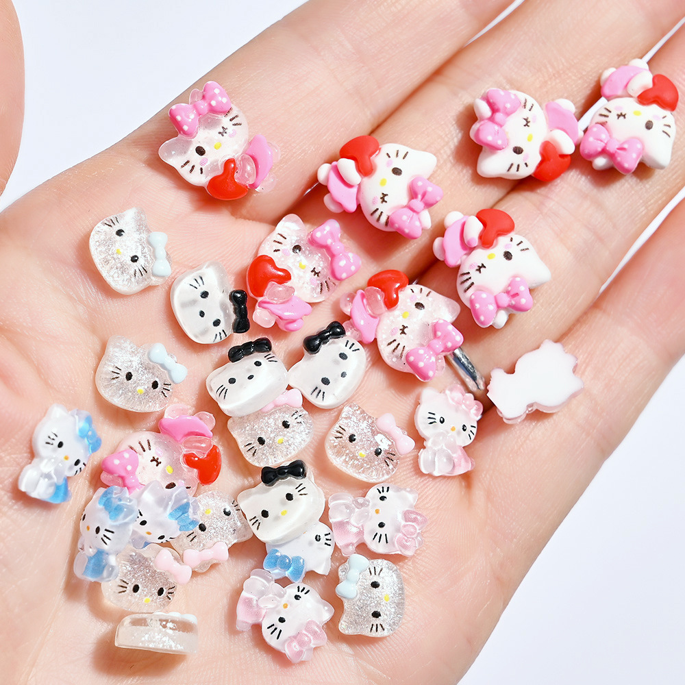Foreign Trade Hot-Selling Japanese-Style Cute Cartoon Kt Cat Nail Art Decorations 3D Resin Hello Kitty Flat-Back Nail Accessories