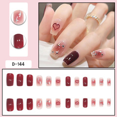 腮紅小鑽顯白方甲指甲貼片美甲貼假指甲美甲貼片24片成品批發