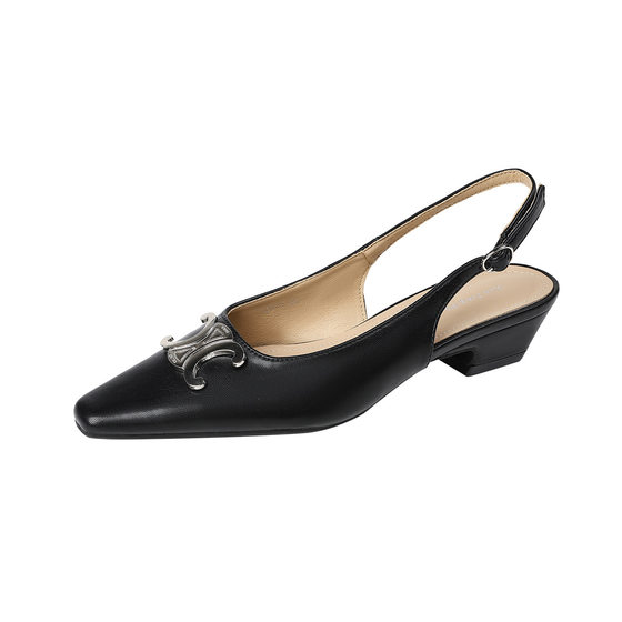 317-1 Metal Buckle Pointed Low Heeled Shoes New Spring Fashion Shallow Mouth Empty Shoes Commuter Flat Shoes
