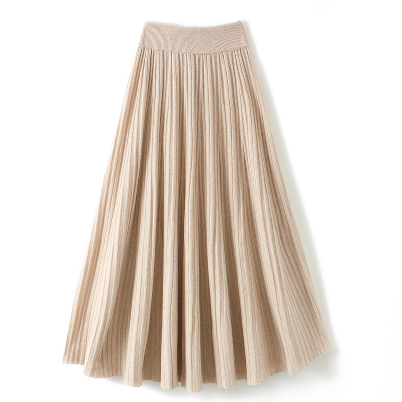 Autumn and Winter New Full Wool Skirt Women's High Waist Elegant Mid-length Pleated Skirt Knitted A- line Umbrella Skirt Large Swing Skirt