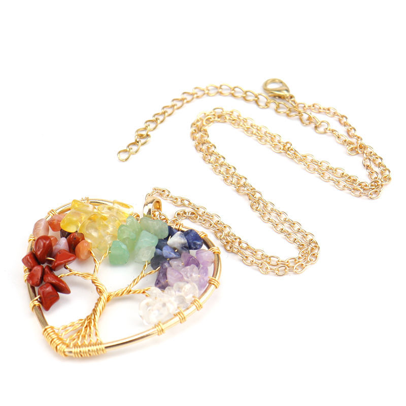 Ethnic Style Tree Heart Shape Agate Beaded Hollow Out Pendant Necklace 1 Piece