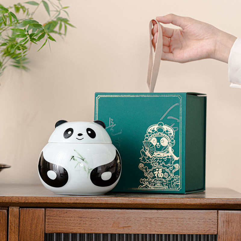 创意陶瓷储物罐子熊猫茶叶罐子礼盒硅胶圈密封可爱伴手礼礼品批发