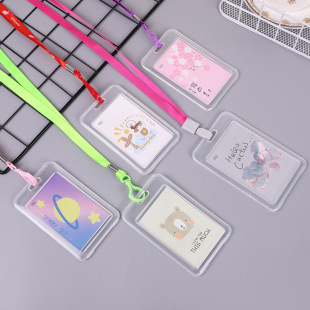 30-house hot-selling plastic waterproof transparent card set student with lanyard card set wholesale two-dollar store supply