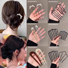 2025年新作 貝母ヘアピン U字型ヘアピン 女性らしい上品な後頭部ヘアクリップ ヘアアクセサリー ヘアスタイリングツール