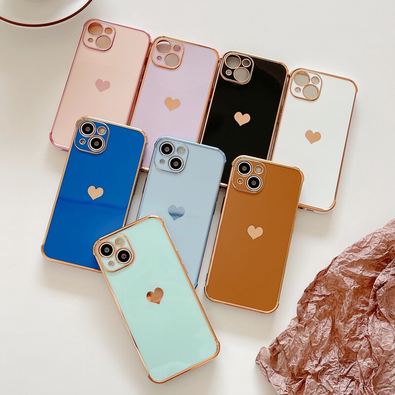 Electroplated Love Suitable for iPhone15P Straight Edge Mobile Phone Case 14/11 Side Electroplated XR Protection Drop-proof Soft Case 16