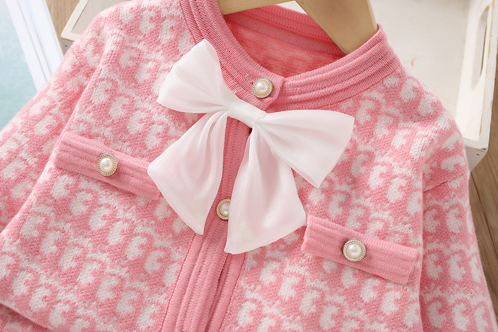 Suéter para niña, otoño/invierno 2023, nuevo estilo occidental, pequeña fragancia, pajarita de manga larga, vestido de princesa para niños dos_voghion.com