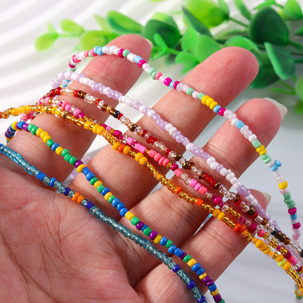 Women's Gender Simple Style Round Resin Seed Bead Beaded Chain Beaded Necklaces Wholesale