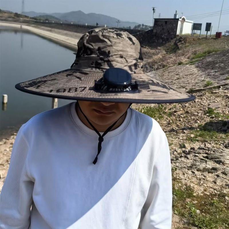 跨境太阳能风扇大帽檐帽子男户外遮阳防晒帽夏季太阳帽登山渔夫帽|undefined