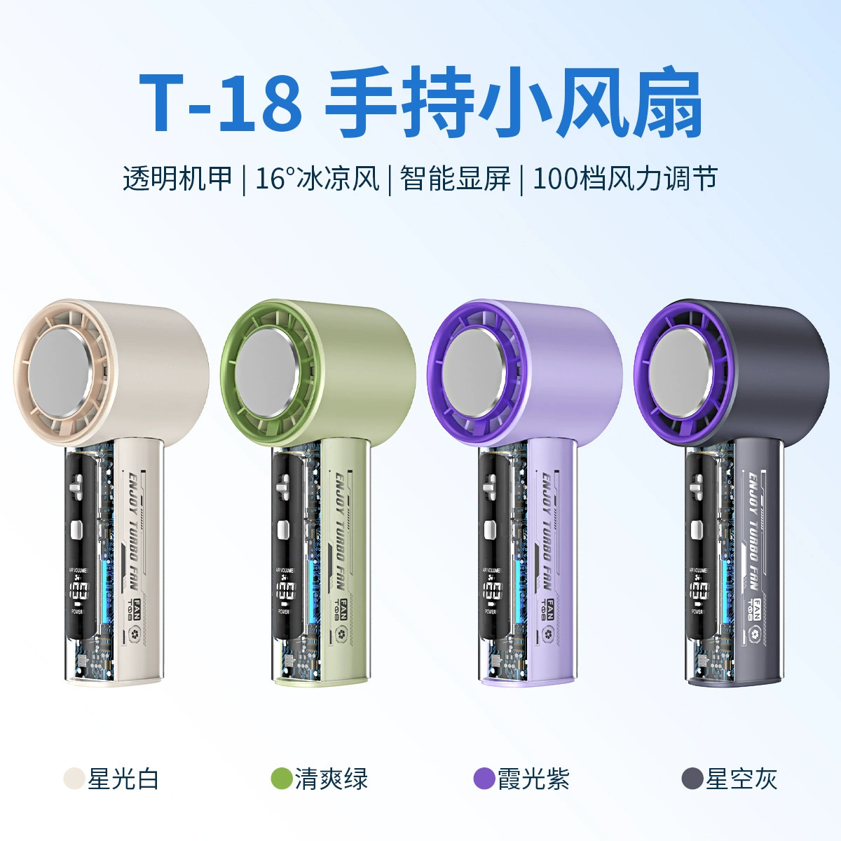 Новый T18 механический лёд-компрессия прозрачный вентилятор USB зарядка, цифровой дисплей, мини скоростной ручной ударный турборотор