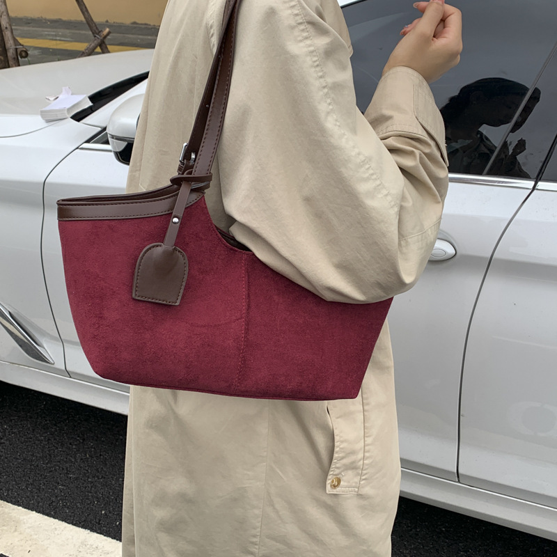 韩系小众复古风包包美拉德麂皮绒手提托特包女跨境简约时尚单肩包|undefined