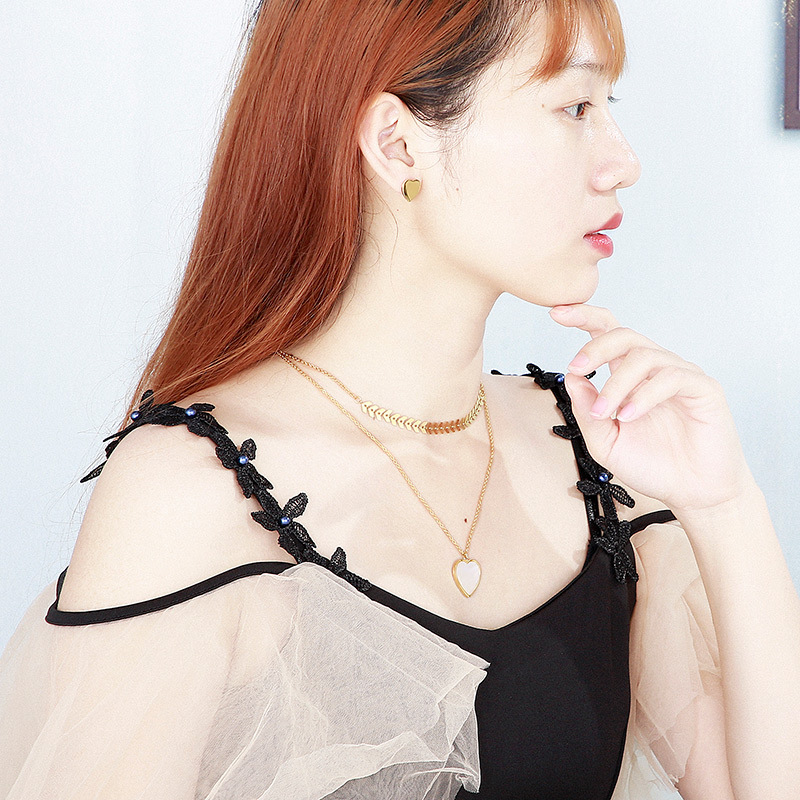 Fashion Leaves Heart Shape Titanium Steel Layered Plating Chain Shell Earrings Necklace