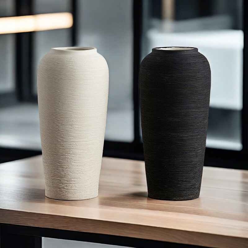 Vase Decoration Living Room Flower Arrangement Ceramic High-End Pottery Pot Wabi-Sabi Style Floor-Standing New Chinese Style Hydroponic Dried Flowers Stoneware