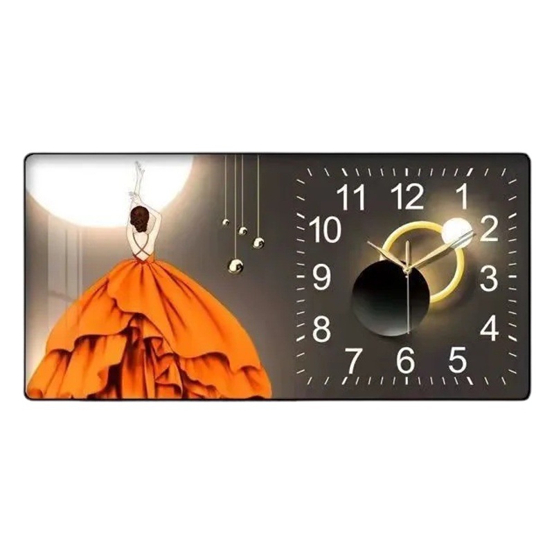 2023 nuevo restaurante pintura decorativa reloj luz comedor de lujo Fondo colgante de pared pintura cálida sala de estar reloj mural de Cristal