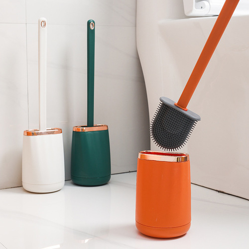 Household silicone toilet brush set, toilet bathroom silicone cleaning brush, floor-standing electroplated toilet brush combination