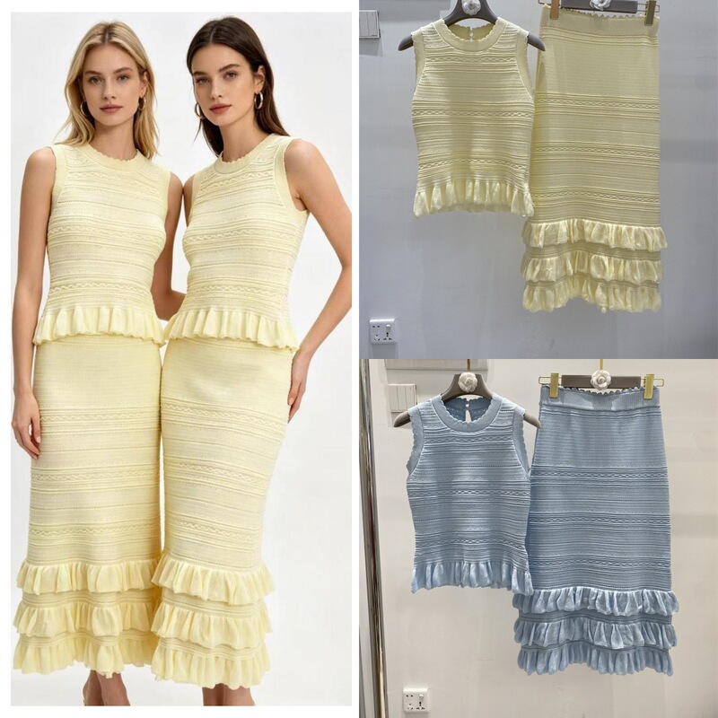 Cross-Border European and American Summer and Autumn New French-Style Set: Sleeveless Top, Knitted Vest + Bodycon Skirt