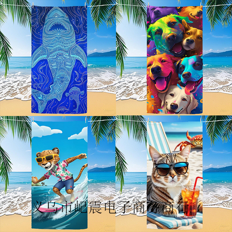 Beach Towel Bath Towel Wholesale Microfiber Sports Swimming Quick-Drying Towel Seaside Beach Mat Trendy Printed Pattern