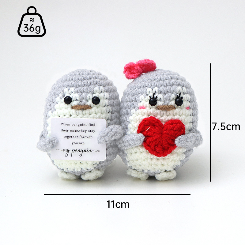 펭귄 그레이 핸드 스티치 빅 레드 하트 + 핑크 리본 및 펭귄 그레이 W 카드