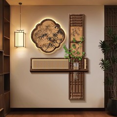 宋代美学玄关装饰画水培绿植灯画发光高级感走廊挂画过道组合壁画