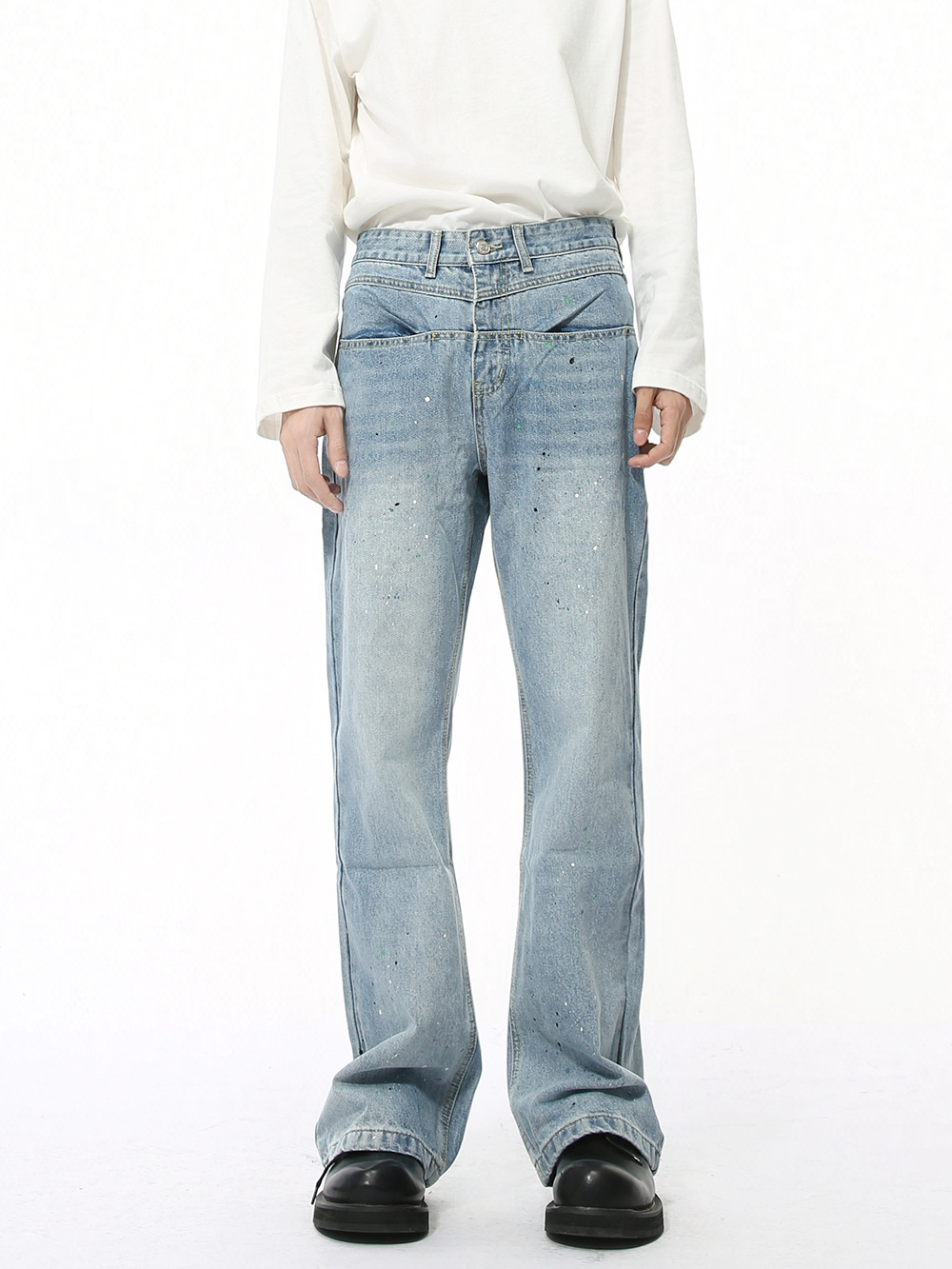 MTLCLOTHES Hombres| Cuatro temporadas nuevos productos personales coreanos tinta pulverizante blanco micro lavado jeans retro