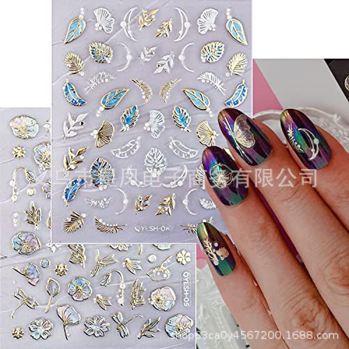 3D Stereo Ocean-Themed Summer Vacation Nail Art Fake Nails Cross-Border Popular Nail Stickers Adhesive Nail Decals