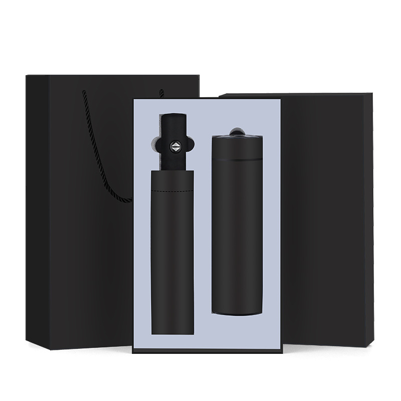 Traje de paraguas de taza térmica de caja de regalo de fideos vegetarianos (negro)