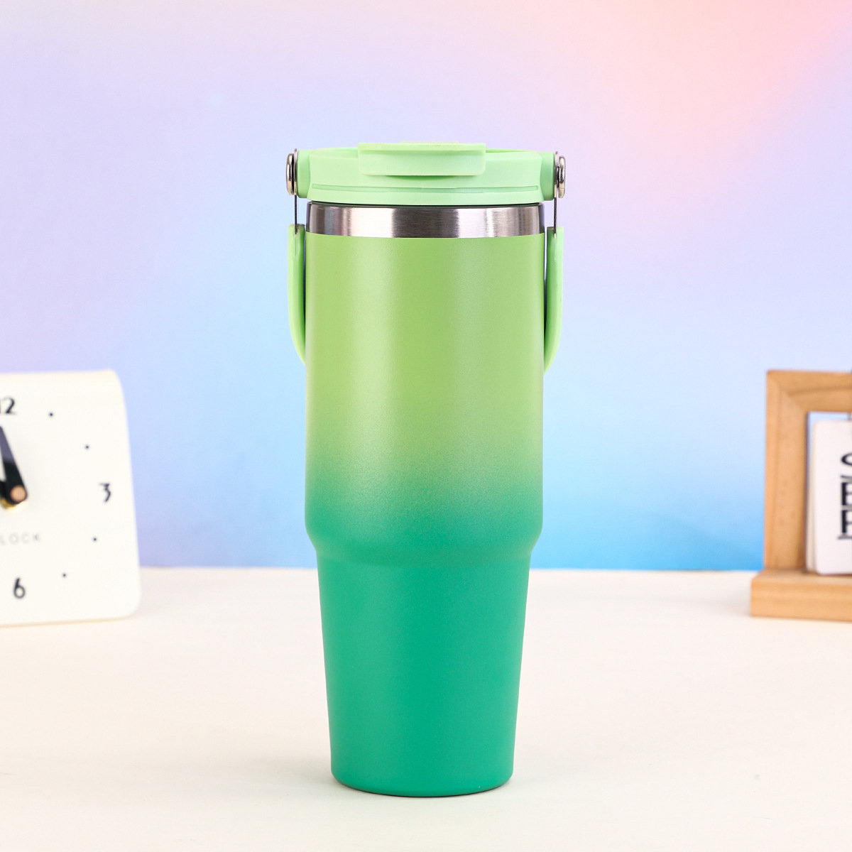 304 taza de acero inoxidable taza de automóvil de gran capacidad taza de aislamiento de calor aislamiento frío taza de hielo mango taza de paja de doble bebida