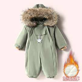 儿童冬装北欧风男女童宝宝可爱防水防风加厚滑雪服保暖连体棉服